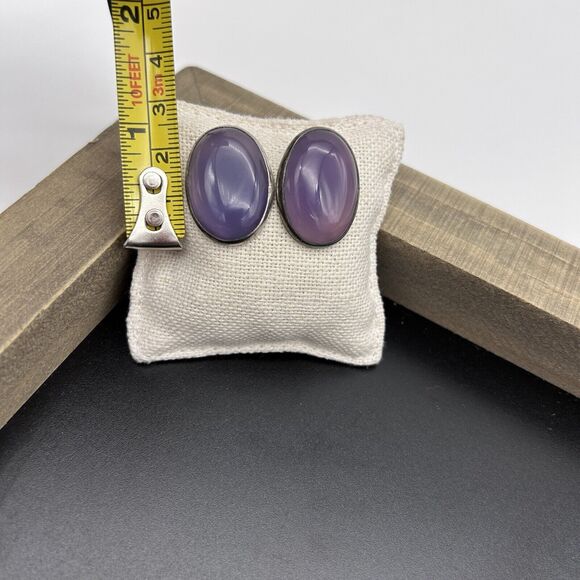 Phosphosiderite Or Amethyst Earrings Sterling Silver Signed Oval Stud Vintage - Picture 12 of 13